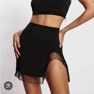 Meshki Stephanie Beaded Fringe Mini Skirt
